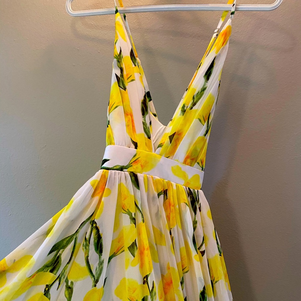 Yellow and white V neck maxi dress